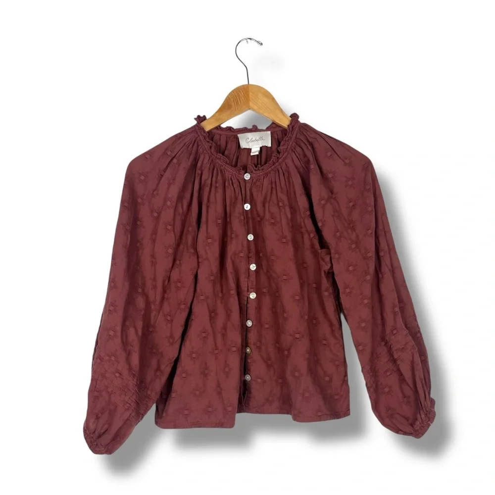 Anthropologie Cleobella Antonia Blouse Romantic Cottagecore XSP Sienna Brown - Picture 4 of 10